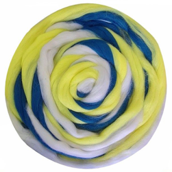 1517 желтый-белый-синий, ТКФ полутонкая шерсть для валяния 50г