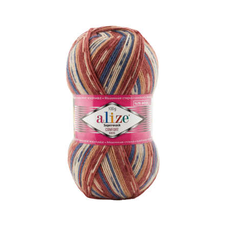 Superwash Wool (Alize) 7841 св.беж-бордо-джинс, пряжа 100г