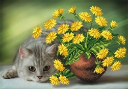 4154 &quot;Котик и одуванчики&quot; основа для вышивки бисером