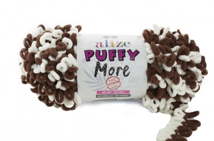 Puffy More (Alize) 6288 коричневый-белый, пряжа 150г