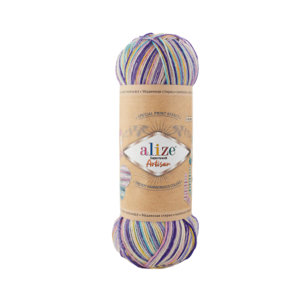 Superwash Artisan (Alize) 9003 тем.сиреневый принт, пряжа 100г