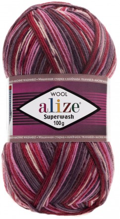 Superwash Wool (Alize) 2698 розовый серый красный, пряжа 100г