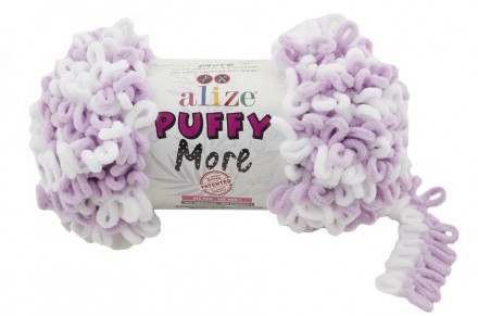 Puffy More (Alize) 6291 нежно сиреневый-белый, пряжа 150г