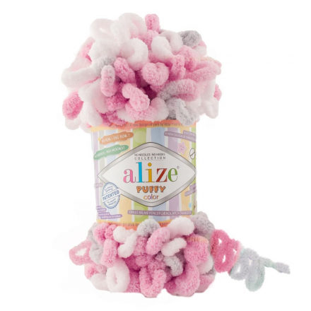 Puffy Color (Alize) 6370 розово-белый, пряжа 100г