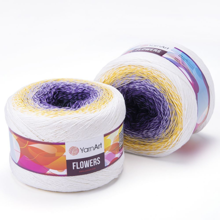 Flowers (Yarnart) 307 белый-желтый-фиолет, пряжа 250г