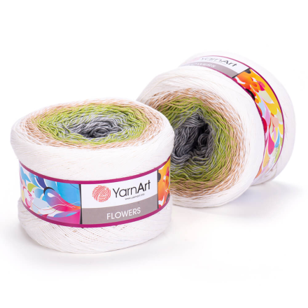 Flowers (Yarnart) 274 серый-фисташка-персик, пряжа 250г