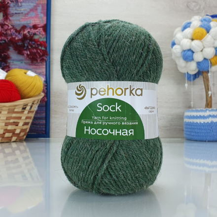 Носочная (Пехорка) 594 тем.зеленый, пряжа 100г