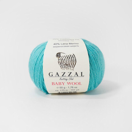 Baby wool (Gazzal) 832 зеленая бирюза, пряжа 50