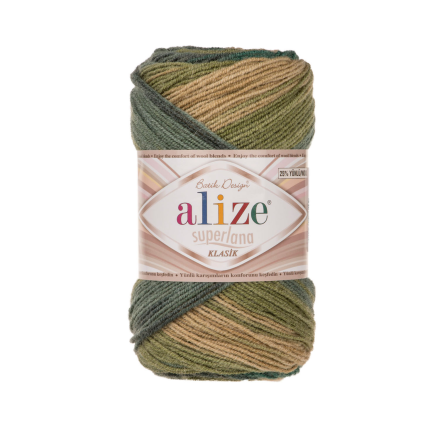 Superlana Klasik Batik (Alize) 4840 зеленый принт, пряжа 100г