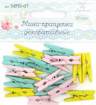 MPD-07 декоративные прищепки, цв.лимонный, мятный, розовый 18шт