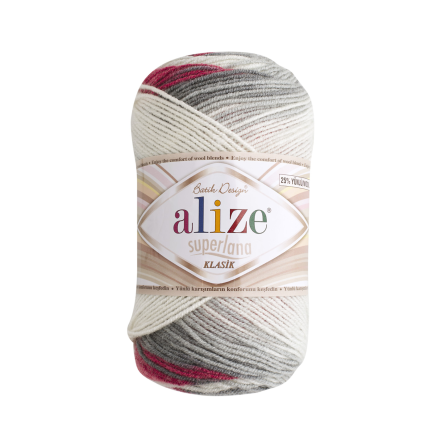 Superlana Klasik Batik (Alize) 5740 белый-серый-роза, пряжа 100г