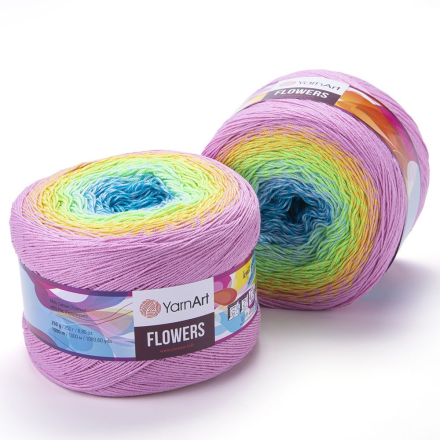 Flowers (Yarnart) 312 розовый-желтый-салат-голубой, пряжа 250г
