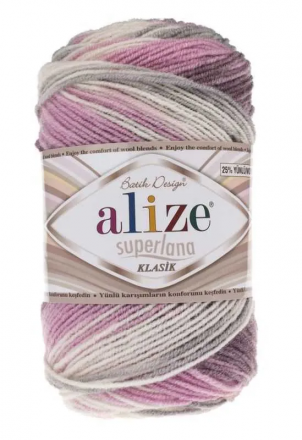 Superlana Klasik Batik (Alize) 6955 серый-розовый, пряжа 100г