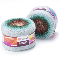 Flowers (Yarnart) 318 перванш-зел.бирюза-изумруд-терракот, пряжа 250г