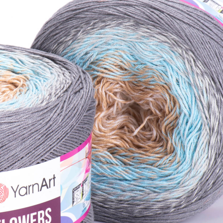 Flowers (Yarnart) 268 песок-св.бирюза-серо-голуб, пряжа 250г