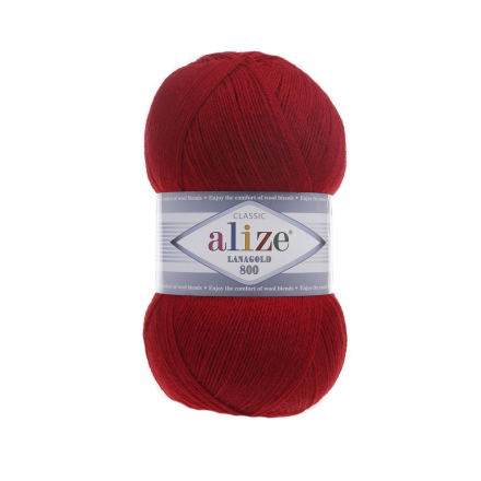 Lanagold 800 (Alize) 56 красный, пряжа 100г