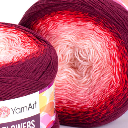 Flowers (Yarnart) 269 белый-вишня, пряжа 250г