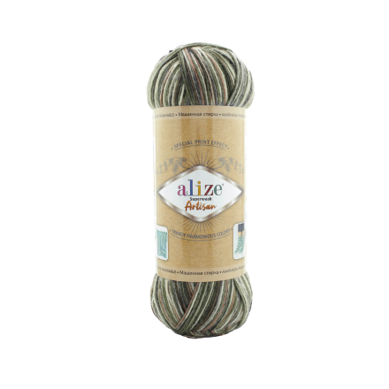 Superwash Artisan (Alize) 9014 зеленый принт, пряжа 100г