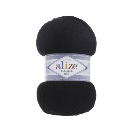 Lanagold 800 (Alize) 60 черный, пряжа 100г