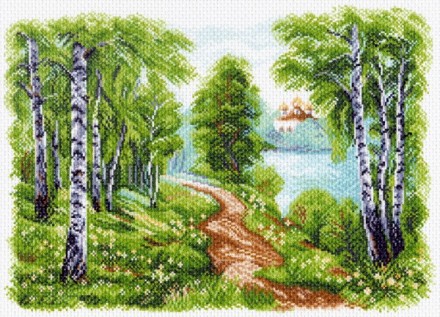 1513 &quot;Храм у озера&quot; канва с рисунком