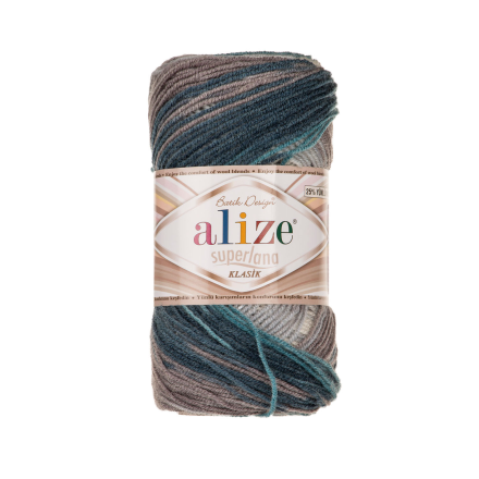 Superlana Klasik Batik (Alize) 4240 джинс-бирюза-белый, пряжа 100г