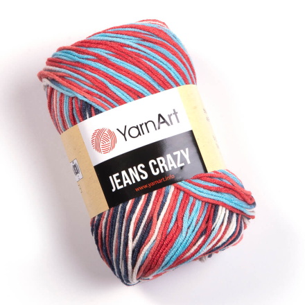 Jeans Crazy (Yarnart) 7208 красный-синий, пряжа 50г