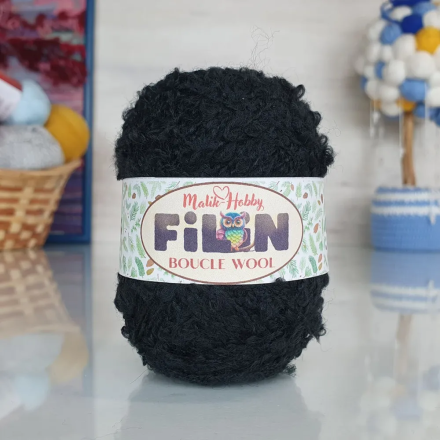 Boucle wool (Malik-Hobby) 227 черный, пряжа 50г