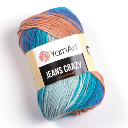 Jeans Crazy (Yarnart) 8207 джинс-бирюза-беж, пряжа 50г