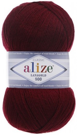 Lanagold 800 (Alize) 57 бордовый, пряжа 100г