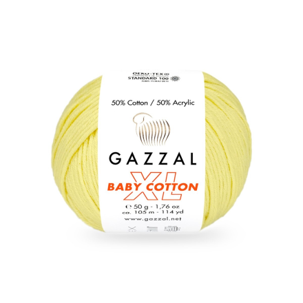 Baby Cotton XL (Gazzal) 3413 светло жёлтый, пряжа 50г