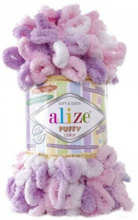 Puffy Color (Alize) 6051 сирен.роз.бел, пряжа 100г