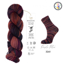 Happy Feet (Gazzal) 3261 бордовый принт, пряжа 100г
