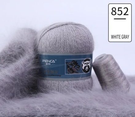 Пух норки и катушка с ниткой (Mink) 852 св.серый, пряжа 50г