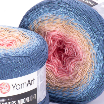 Flowers Moonlight (Yarnart) 3262 джинсовый-беж-розовый, пряжа 260г