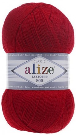 Lanagold 800 (Alize) 390 тем.красный, пряжа 100г