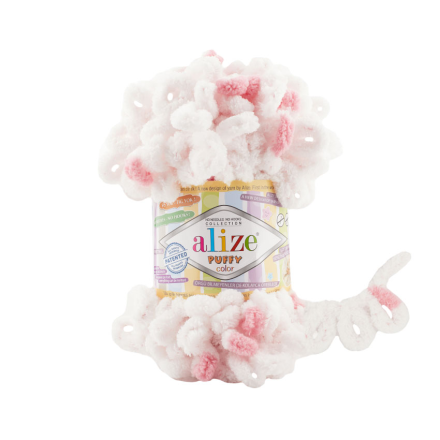 Puffy Color (Alize) 6492 белый-розовый, пряжа 100г