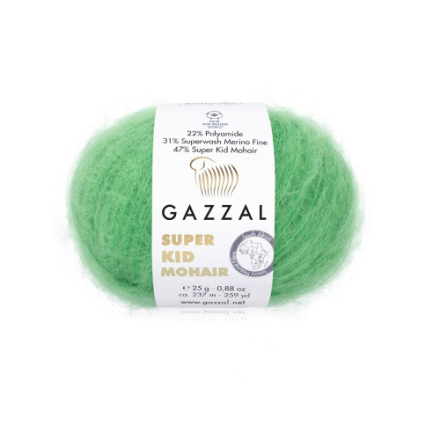 Super Kid Mohair (Gazzal) 64427 зеленое яблоко, пряжа 25г