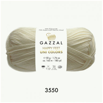 Happy Feet Uni Colors (Gazzal) 3550 белый, пряжа 50г