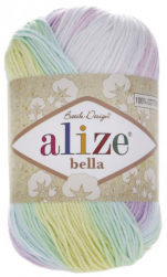 Bella batik (Alize) 2132 сиренево-зеленый-желто-розово-белый, пряжа 100г
