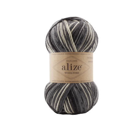 Wooltime (Alize) 11016 серый принт, пряжа 100г