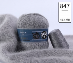 Пух норки и катушка с ниткой (Mink) 847 пепел, пряжа 50г