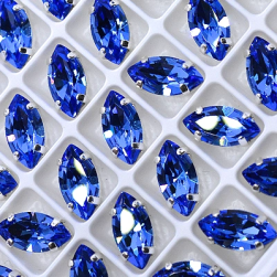 Страз в цапе 3017-116 Sapphire в серебряном цапе 10х5 мм
