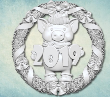 ARTMD0647 &quot;Венок с поросенком 2019&quot; молд силиконовый
