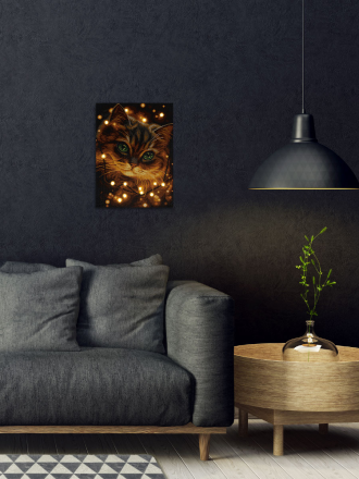 ALDD-321 &quot;Кот в гирлянде&quot; алмазная мозаика со светодиодами на подрамнике 30х40 см