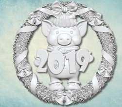 ARTMD0649 &quot;Венок с поросенком 2019&quot; малый, молд силиконовый