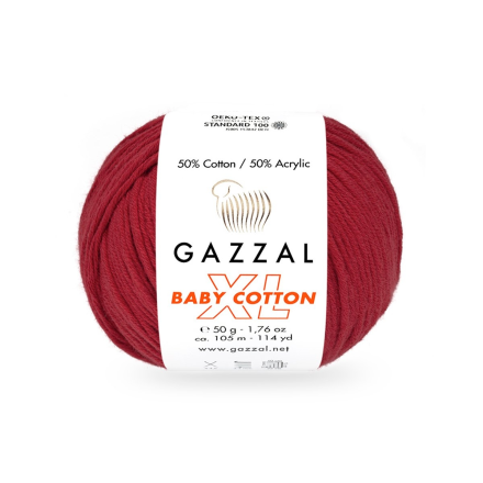 Baby Cotton XL (Gazzal) 3439 тёмно красный, пряжа 50г