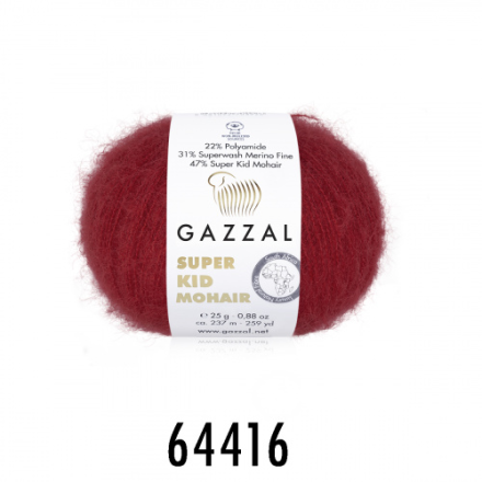 Super Kid Mohair (Gazzal) 64416 красный, пряжа 25г