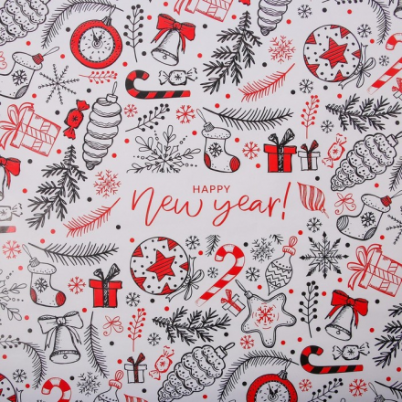 5155323 &quot;Happy new year&quot; бумага упаковочная глянцевая 100х70 см