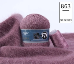 Пух норки и катушка с ниткой (Mink) 863 т.пыльная роза, пряжа 50г