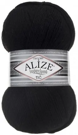Superlana Tig (Alize) 60 черный, пряжа 100г